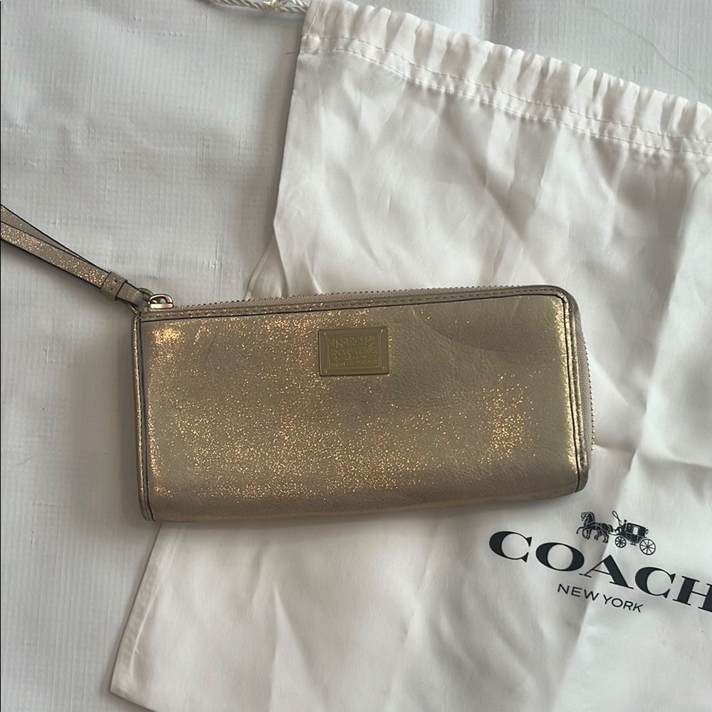Coach Poppy Gold Metallic Clutch Wristlet